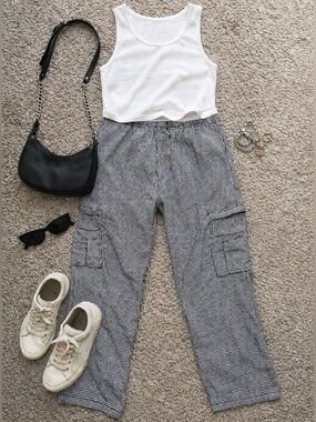 Houndstooth drawstring cargo pants